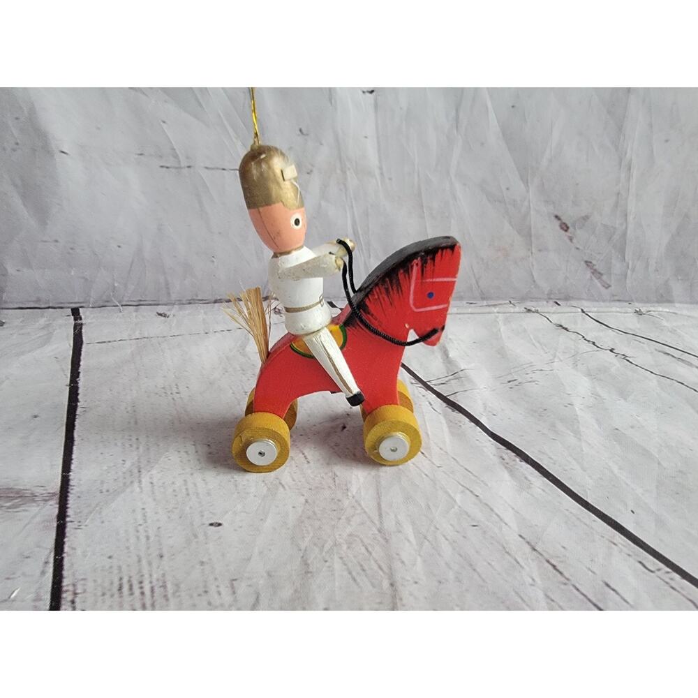 Vintage Wooden toy Solder Riding Rocking Horse Christmas Ornament